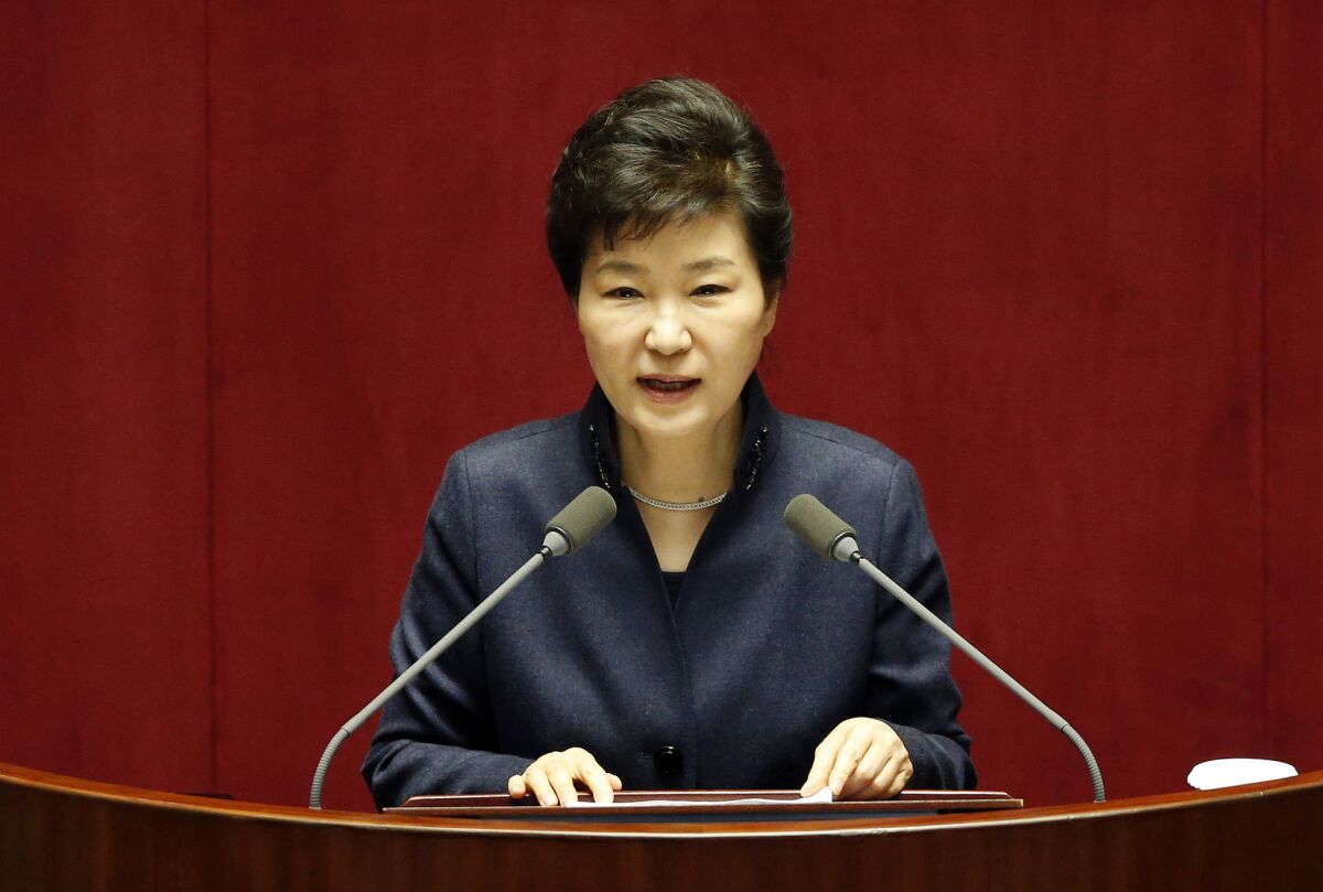 South Korean President Park Geun-hye warned Tuesday that North Korea faces a collapse if it does not abandon its nuclear program.