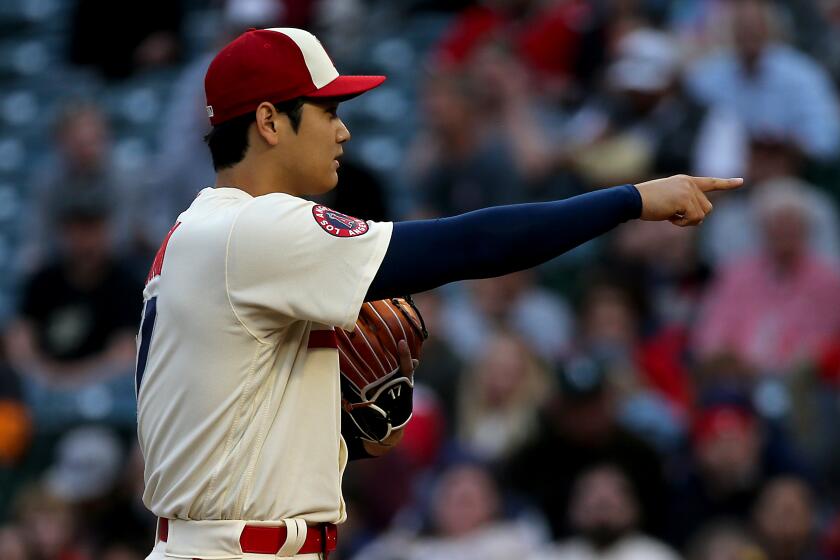 Angels starting pitcher Shohei Ohtani takes the mound against the Astros in the first inning.