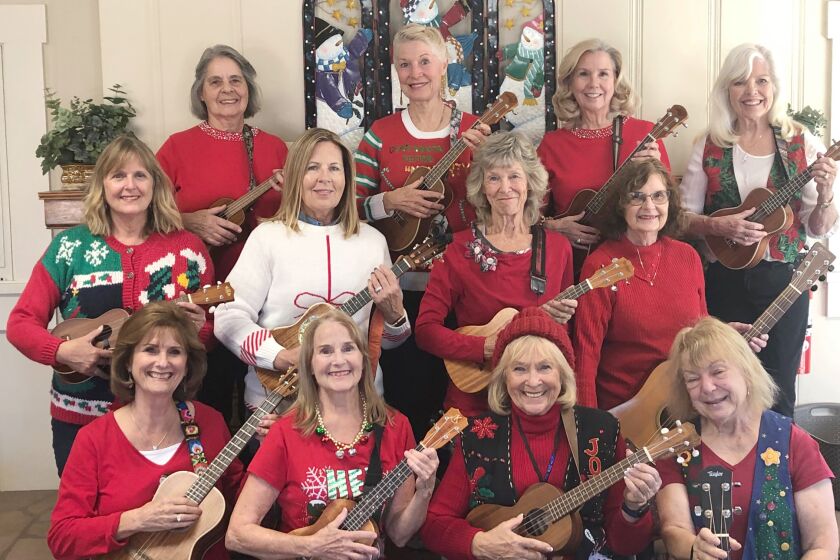 A dozen members of The Ukuladies strum a variety of ukulele tunes for Ramona’s clubs and organizations.