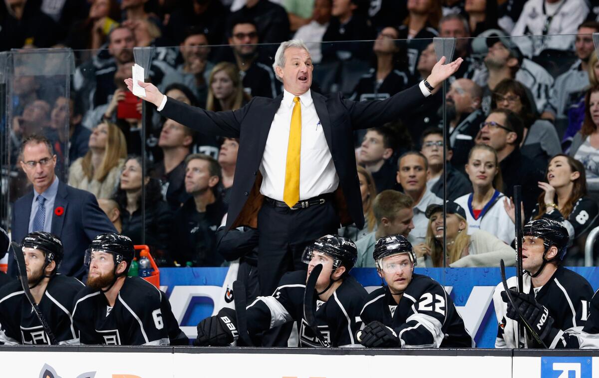 Kings Coach Darryl Sutter during the first period of a game against the Florida Panthers on Nov. 7 at Staples Center.