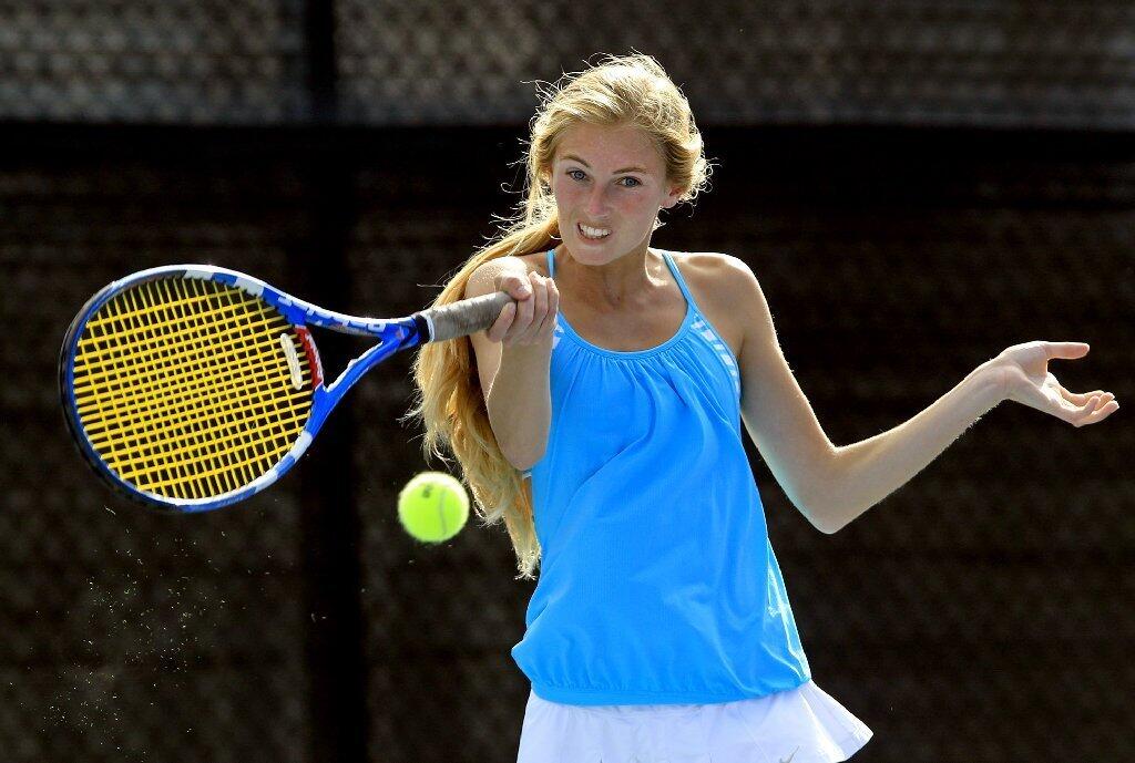 Corona del Mar High's Shelby Anderson earned a win in singles against Peninsula on Wednesday.