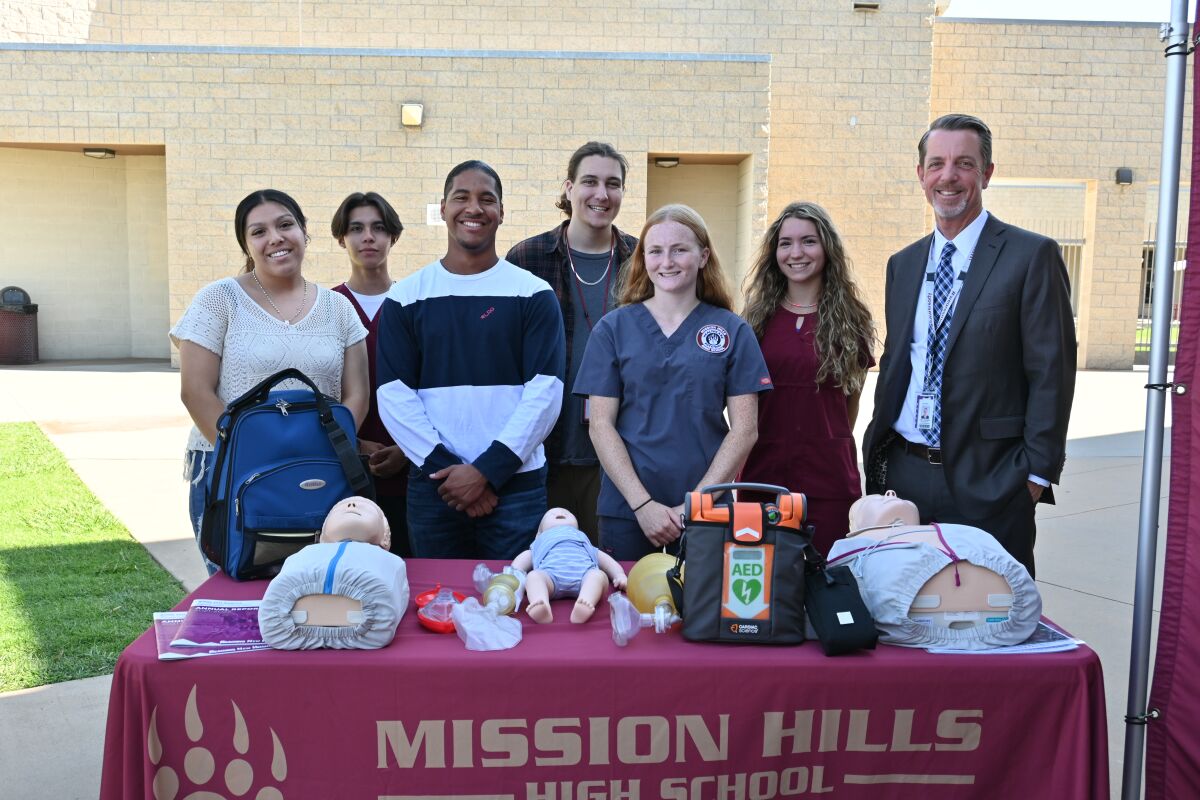 Mission Hills High School students and SMUSD Superintendent Dr. Andy Johnsen at Project Adam Heart Safe School ceremony