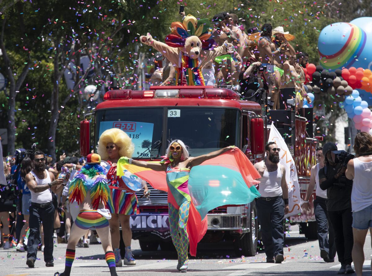 The inaugural West Hollywood Pride parade on June 5 on Santa Monica Boulevard.