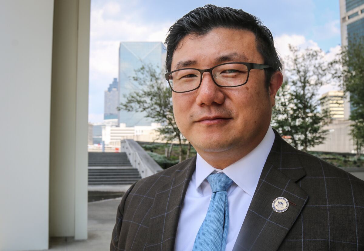 FILE - In this Aug. 13, 2019, file photo, U.S. Attorney Byung J. "BJay" Pak is seen following a news conference in Atlanta. The Senate Judiciary Committee met privately Wednesday. Aug. 11, 2021, with the former U.S. Attorney in Georgia who resigned in January as former President Donald Trump waged a pressure campaign on state and federal officials to overturn his presidential defeat — part of a larger probe into Trump's actions after the November election.(AP Photo/Ron Harris, File)