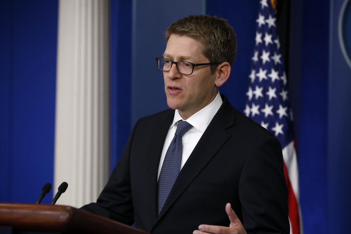 White House press secretary Jay Carney speaks to reporters at the daily briefing.