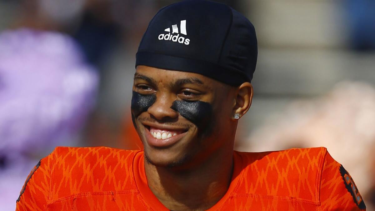 Delaware safety Nasir Adderley of Delaware smiles before the start of the Senior Bowl college football game on Jan. 26 in Mobile, Ala. The Chargers picked Adderley in the second round of the NFL draft.