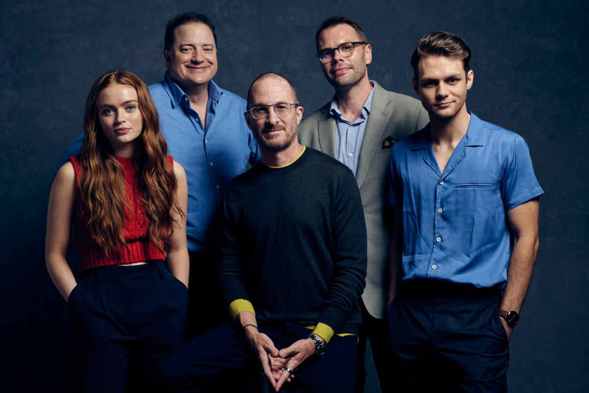 Sadie Sink, from left, Brendan Fraser, director Darren Aronofsky, writer Sam Hunter and Ty Simpkins.