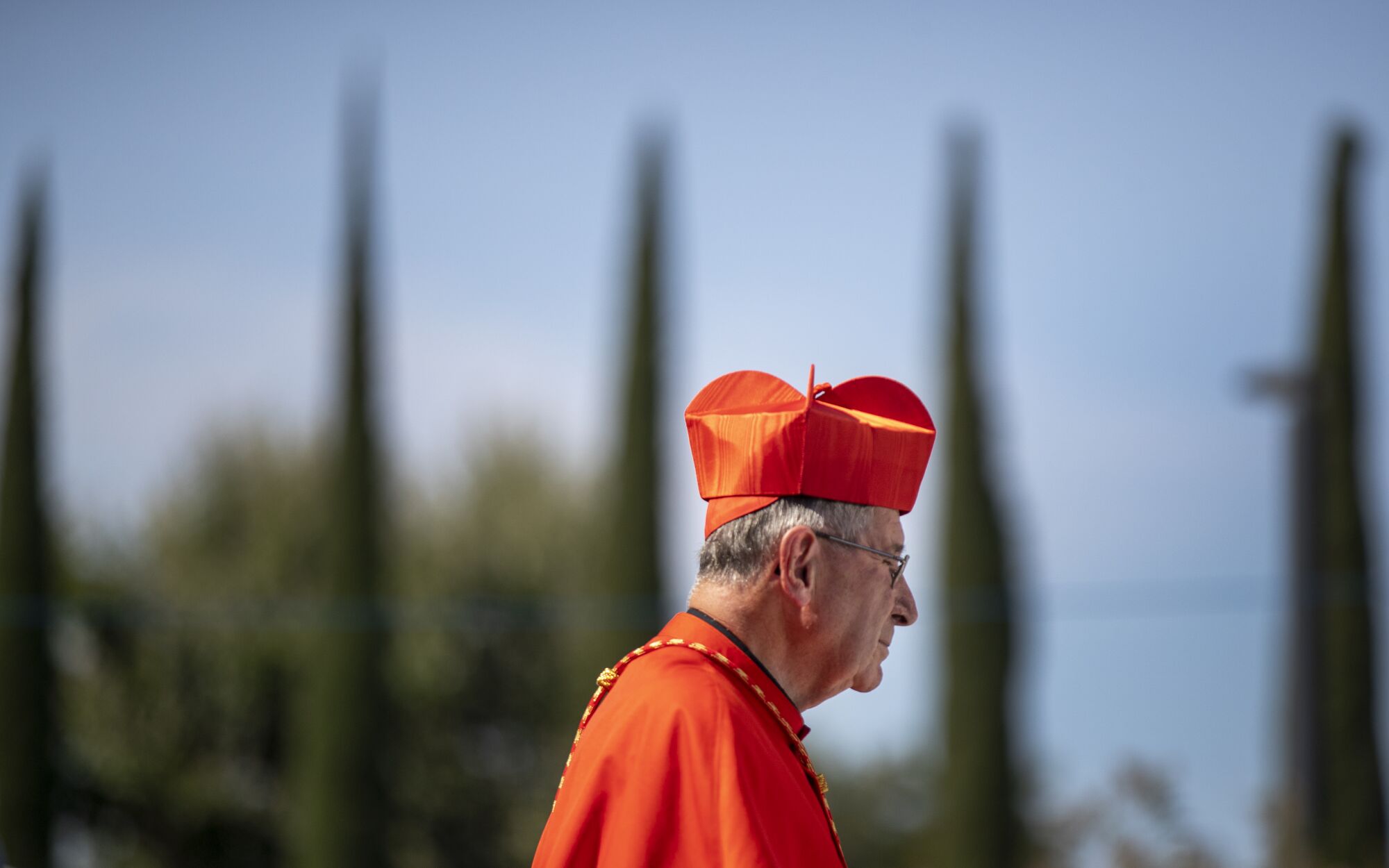 Cardinal Roger Mahony, former Archbishop of Los Angeles joins the procession during Mass.