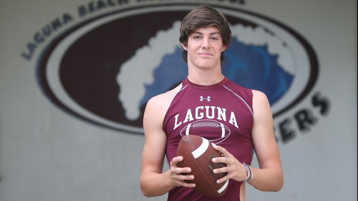 Sean Nolan had six catches for 136 yards and three touchdowns, and he intercepted a pass in Laguna Beach High's 21-18 nonleague win over Marina at Westminster High on Sept. 28.