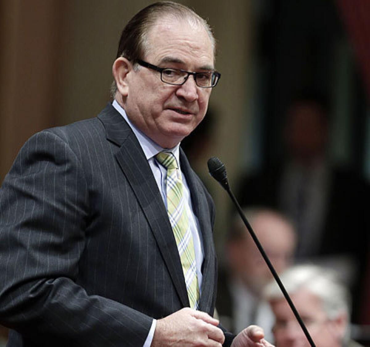 California Senate Minority Leader Bob Huff debates a campaign finance bill at the Capitol in Sacramento on Monday.