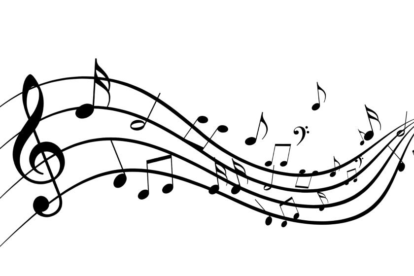 black music notes on a solid white background