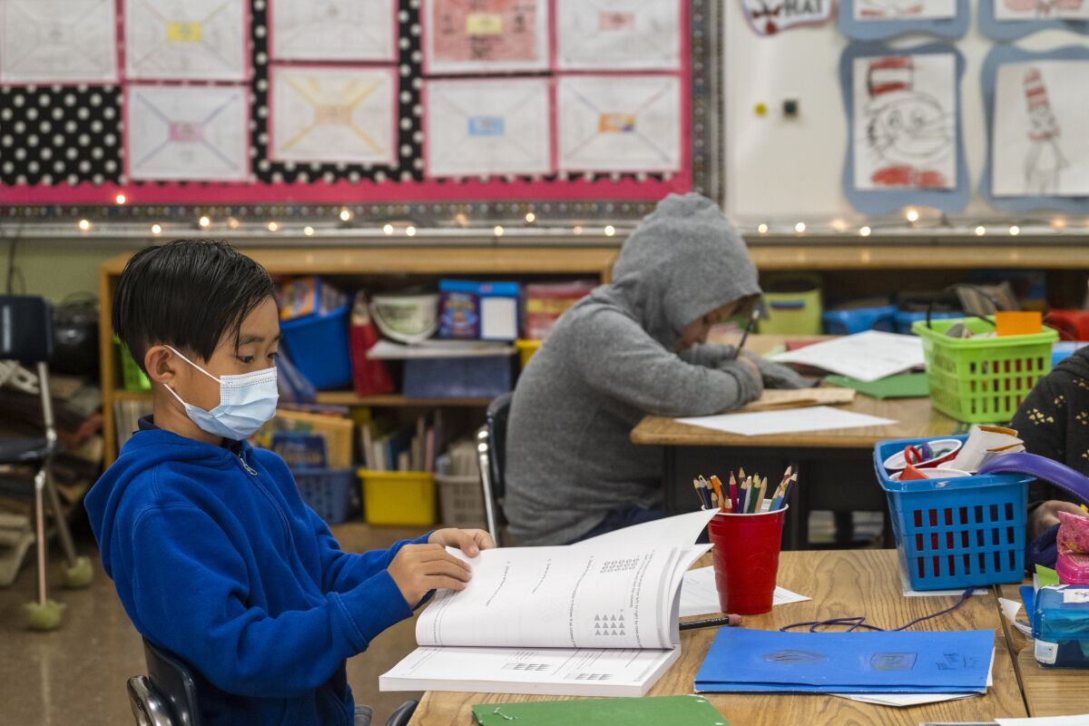 A student reads a book.