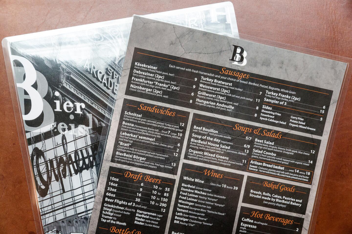 The menu at BierBeisl Imbiss in downtown Los Angeles