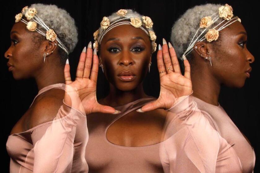 WEST HOLLYWOOD, CA - AUGUST 8, 2018 - LEAD PHOTO -- Tony-winning actress Cynthia Erivo, in this triple exposure portrait, seems to be everywhere this Fall as she stars in the upcoming Drew Goddard's ensemble thriller "Bad Times at the El Royale" and Steve McQueen's female-driven action drama "Widows." Erivo won her Tony as the lead in the musical, "The Color Purple," Erivo was photographed at the London Hotel in West Hollywood on August 8, 2018. (Genaro Molina/Los Angeles Times) FYI EDITOR -- THIS TRIPLE EXPOSURE IMAGE WAS MADE WITHIN THE CAMERA AND IS PART OF MY SERIES 180 DEGREES.