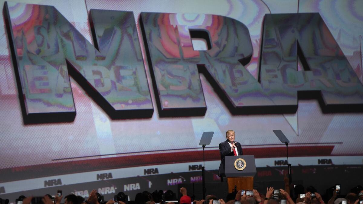 President Trump speaks during the National Rifle Association-ILA Leadership Forum in Atlanta in April 2017.