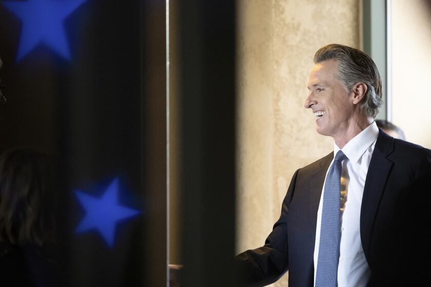SIMI VALLEY, CA - SEPTEMBER 27: California Gov. Gavin Newsom arrives for interviews at the second GOP debate at the Ronald Reagan Presidential Library in Simi Valley, CA on Wednesday, Sept. 27, 2023. (Myung J. Chun / Los Angeles Times)