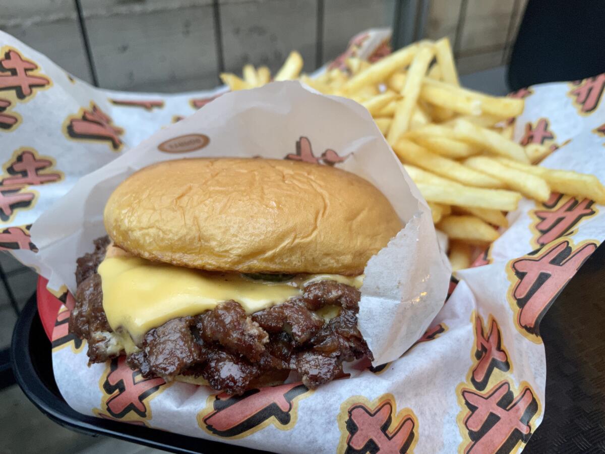 A double cheeseburger from Heavy Handed in Santa Monica.