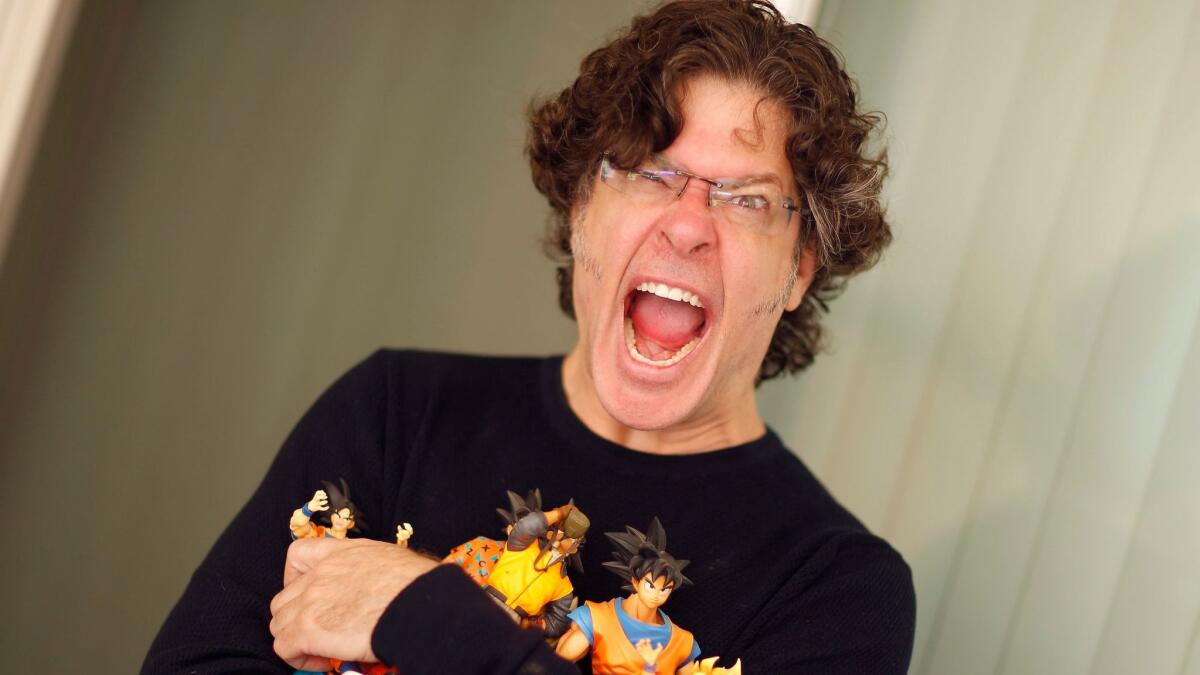 Sean Schemmel has voiced Goku in the English dub of "Dragon Ball" for 18 years, and he's got the toys to show for it. How does he cope with the yelling? "It's all about breath support," he says.