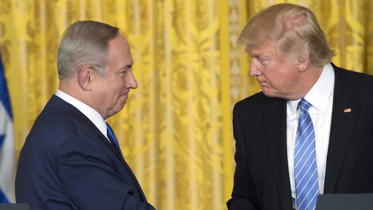 President Trump and Israeli Prime Minister Benjamin Netanyahu at a Feb. 15 news conference in Washington.