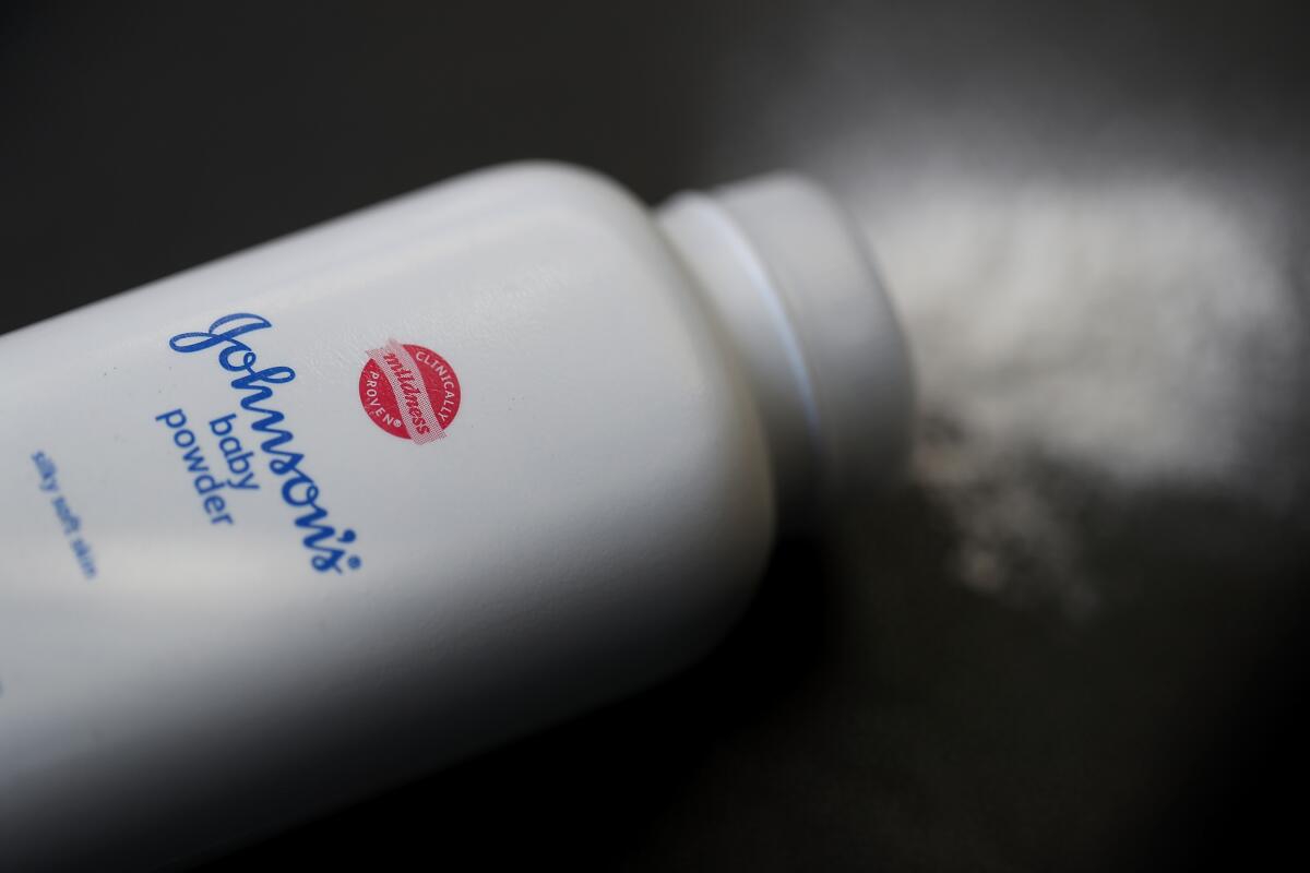 A container of Johnson & Johnson's baby powder.