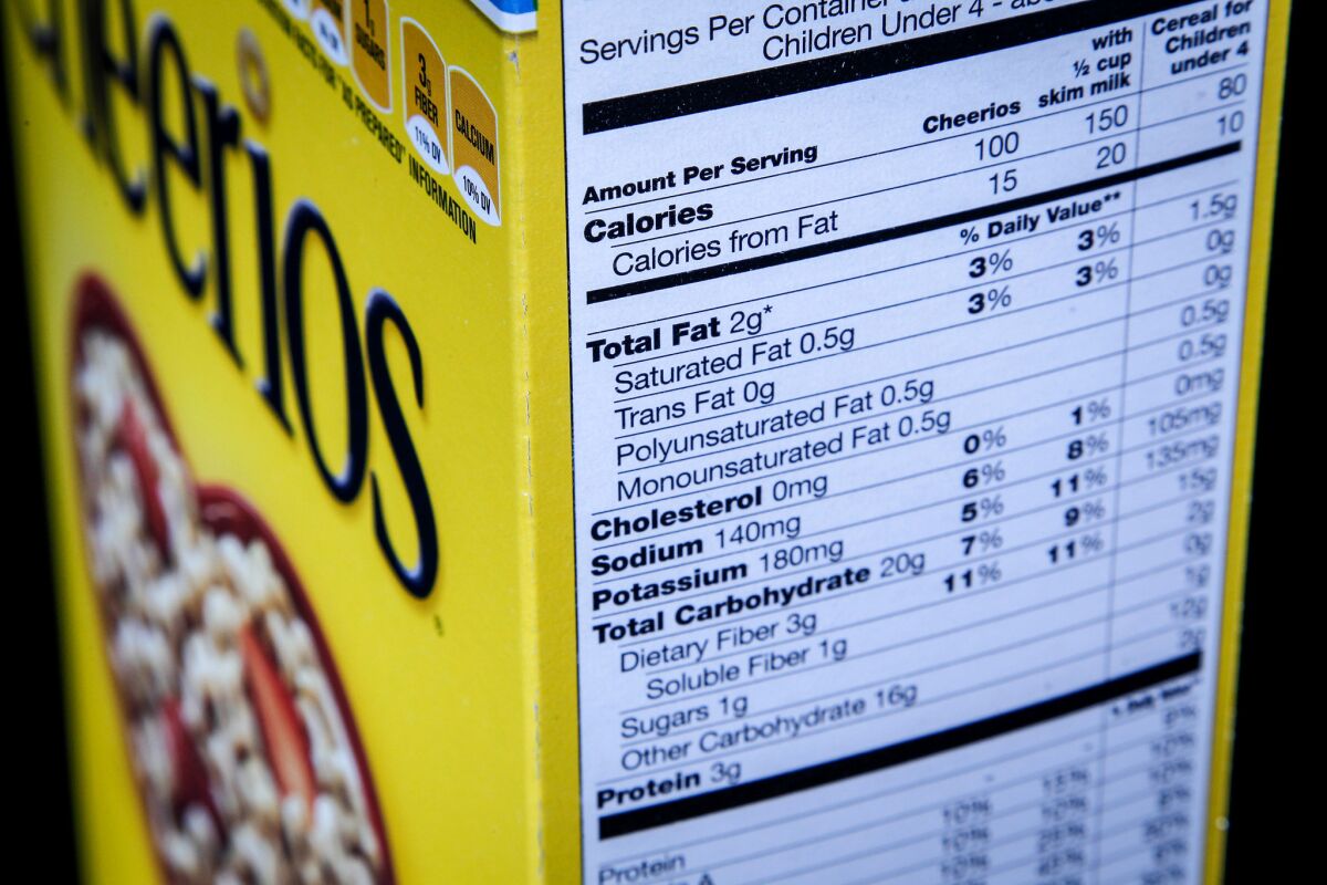 The FDA has proposed labeling "added sugars" on food. Above, the Nutrition Facts label on the side of a cereal box.