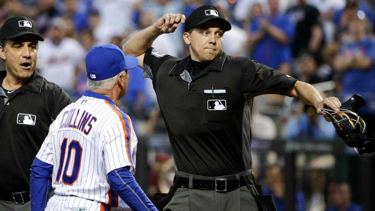 Mets Manager Terry Collins is ejected by home plate umpire Adam Hamari in the third inning Saturday.