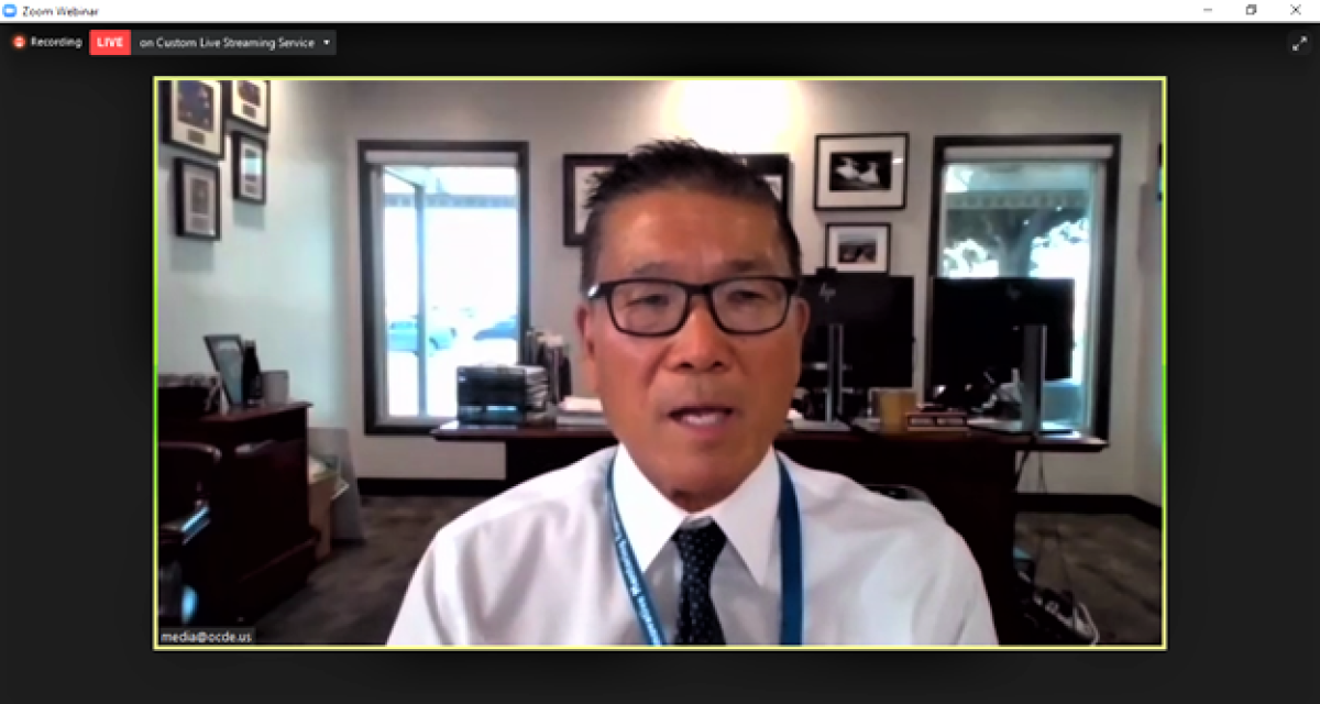 Anaheim Unified Supt. Michael Matsuda in a virtual forum Wednesday. 