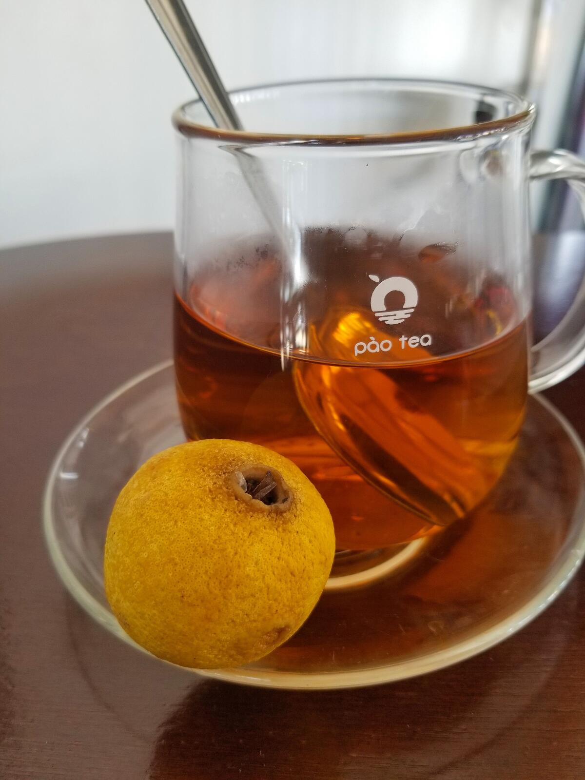 The Lemon Tea Ball from Pào Tea is a hulled, sun-dried California-grown lemon filled with full-leaf black tea (an oolong version is also available).