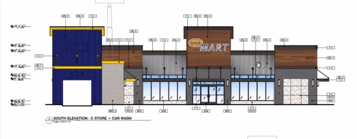 A rendering of the new Shell station car wash on Carmel Valley Road (the proposed tower is not shown).
