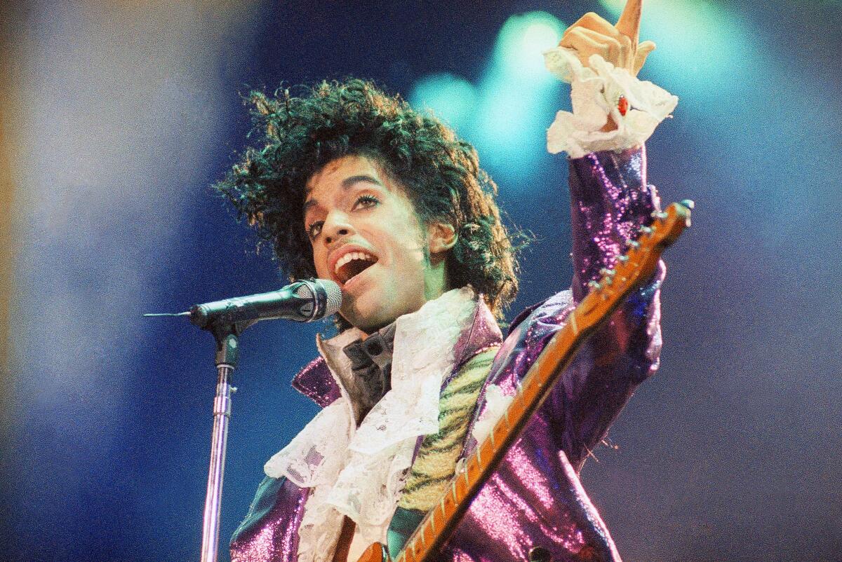 Prince performs at the Forum in Inglewood on Feb. 18, 1985.