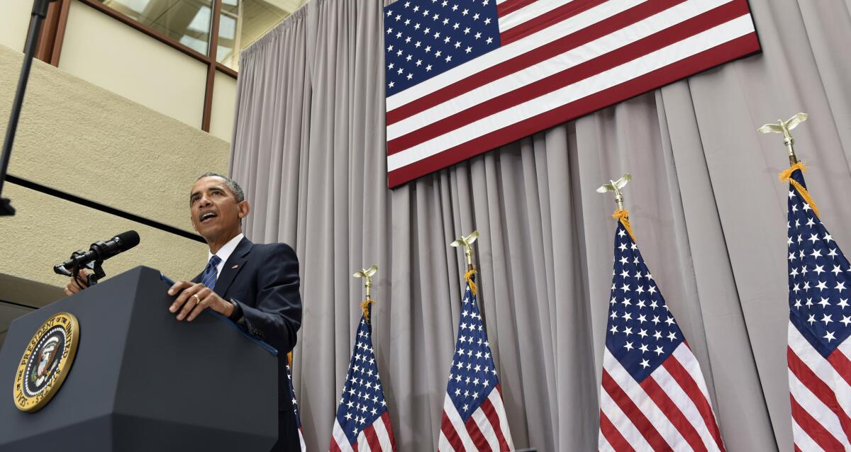 President Obama speaks at American University in Washington about the nuclear deal with Iran on Aug. 5.