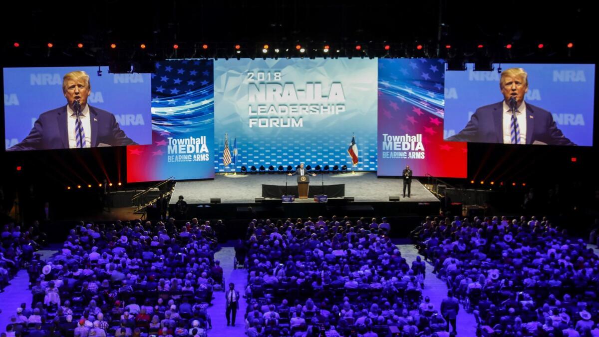 President Trump speaks at the NRA-ILA Leadership Forum on May 4 in Dallas.