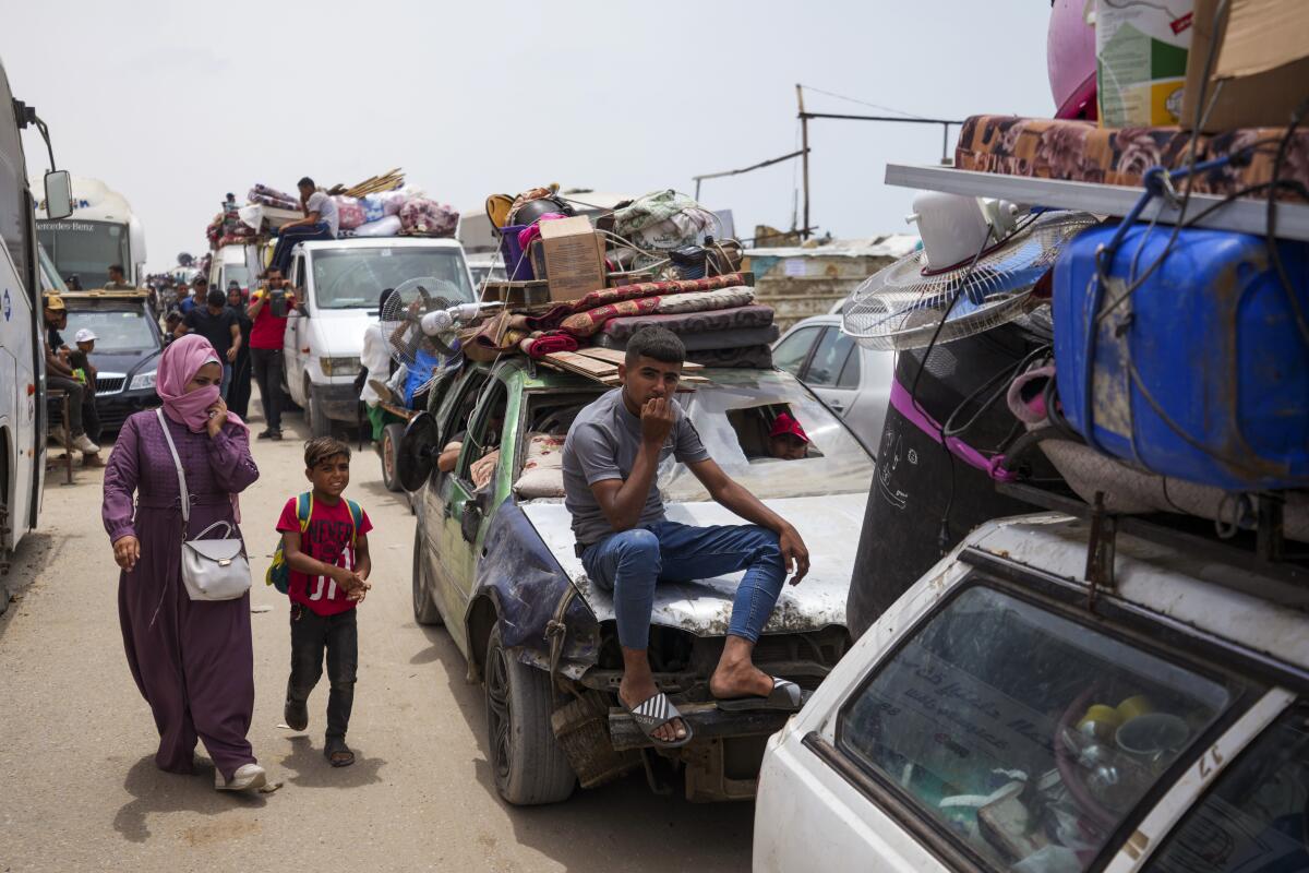 Palestinians fleeing from the southern Gaza city of Rafah during an Israeli ground and air offensive on Tuesday.