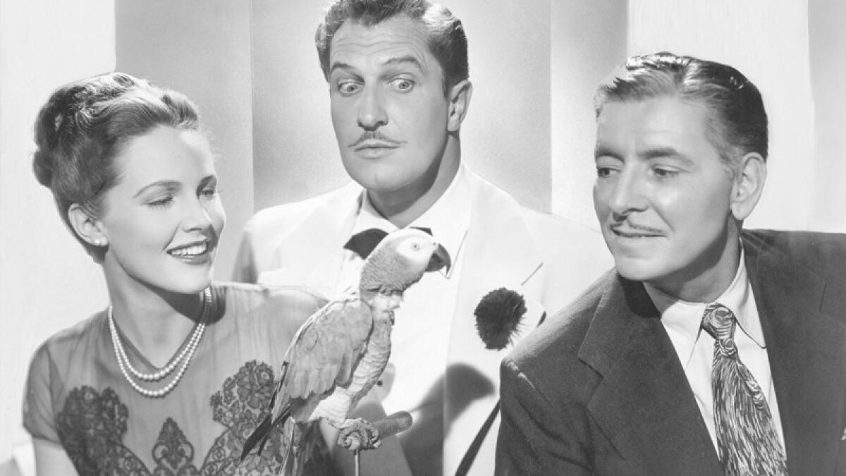Barbara Britton, Vincent Price and Ronald Coleman in "Champagne for Caesar."