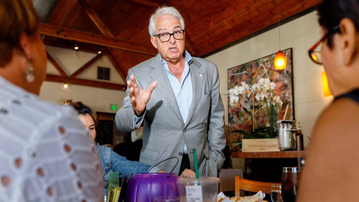 Republican candidate for governor John Cox speaks to the Santa Monica Republican Women Federated club at the Amici restaurant in Santa Monica.