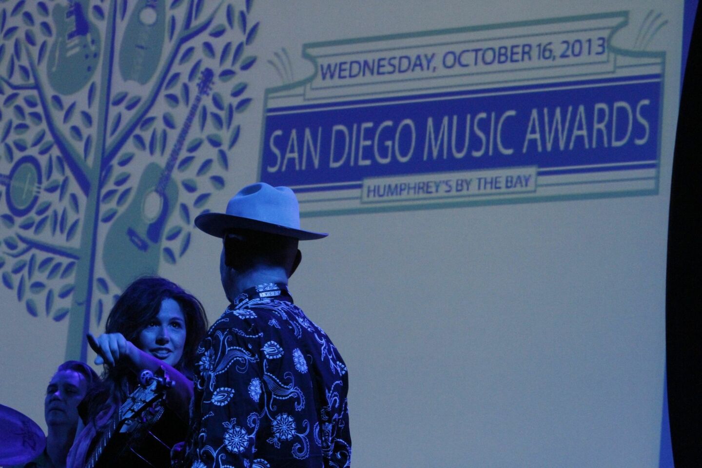 Sara Watkins talks to one of her band members before they played during the 2013 San Diego Music Awards.