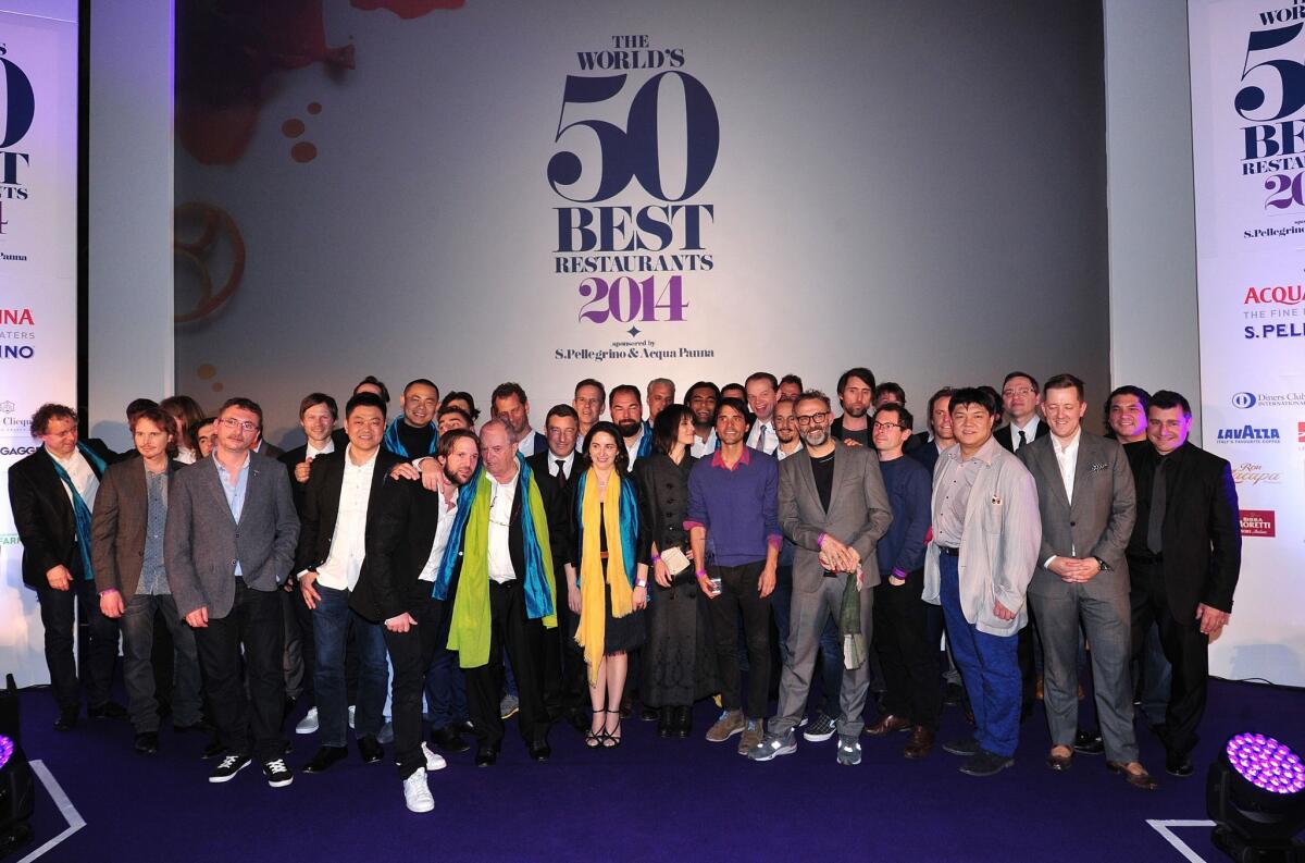 Chefs from the world's 50 best restaurants gather onstage at London's Guildhall.