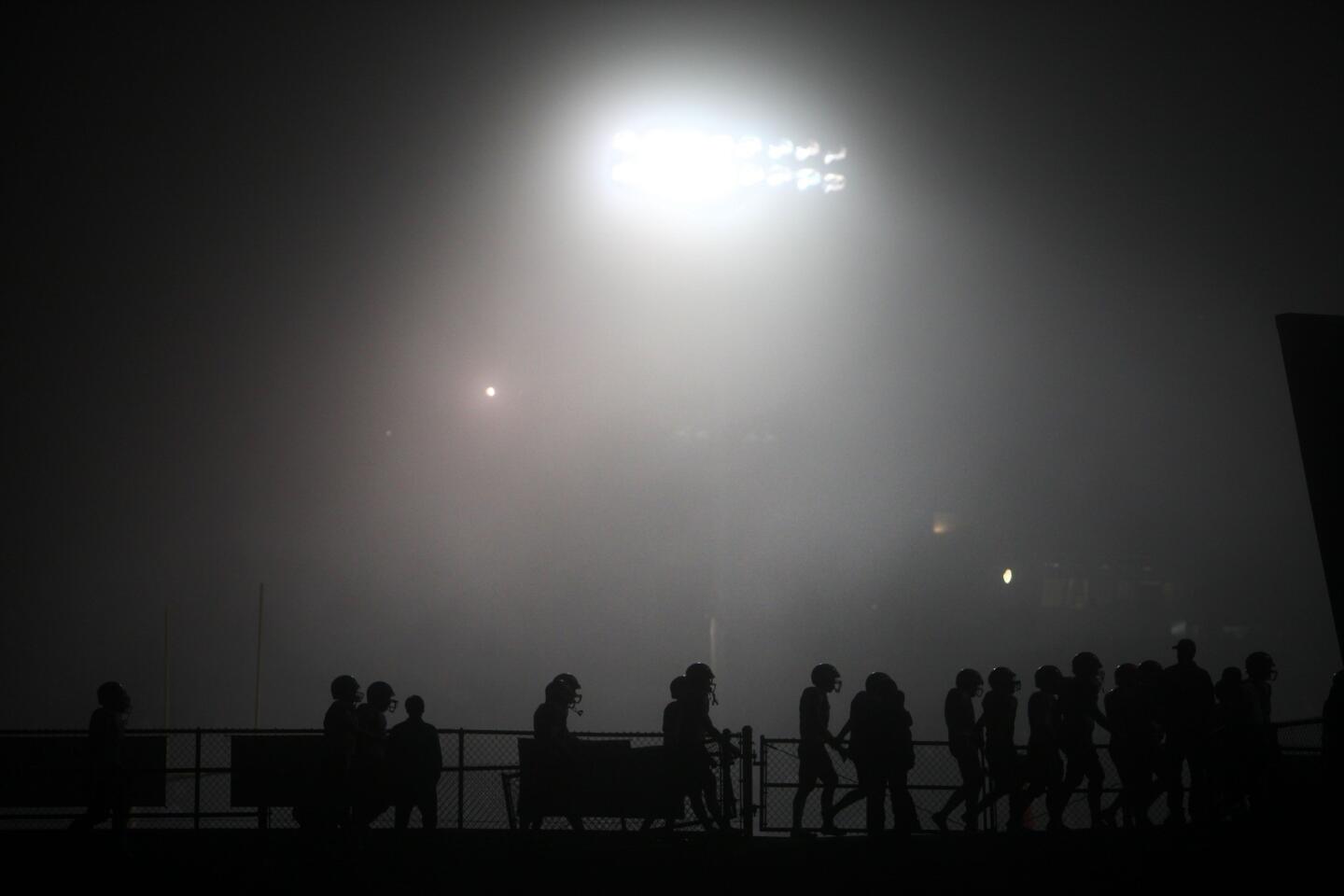 Heavy fog shrouded the Ventura High football field as Mater Dei and St. Bonaventure played a Pac-5 Division semifinal playoff game on Friday night.