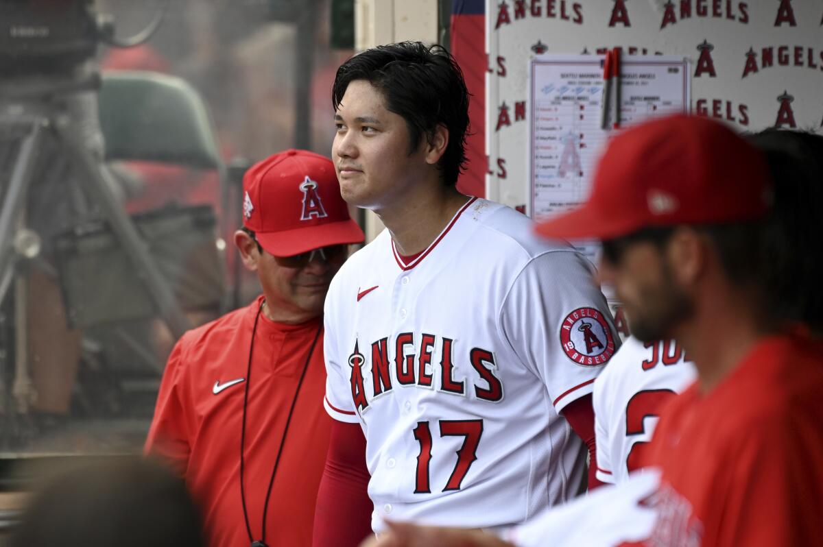 Angels pitcher Shohei Ohtani (17) during a game.