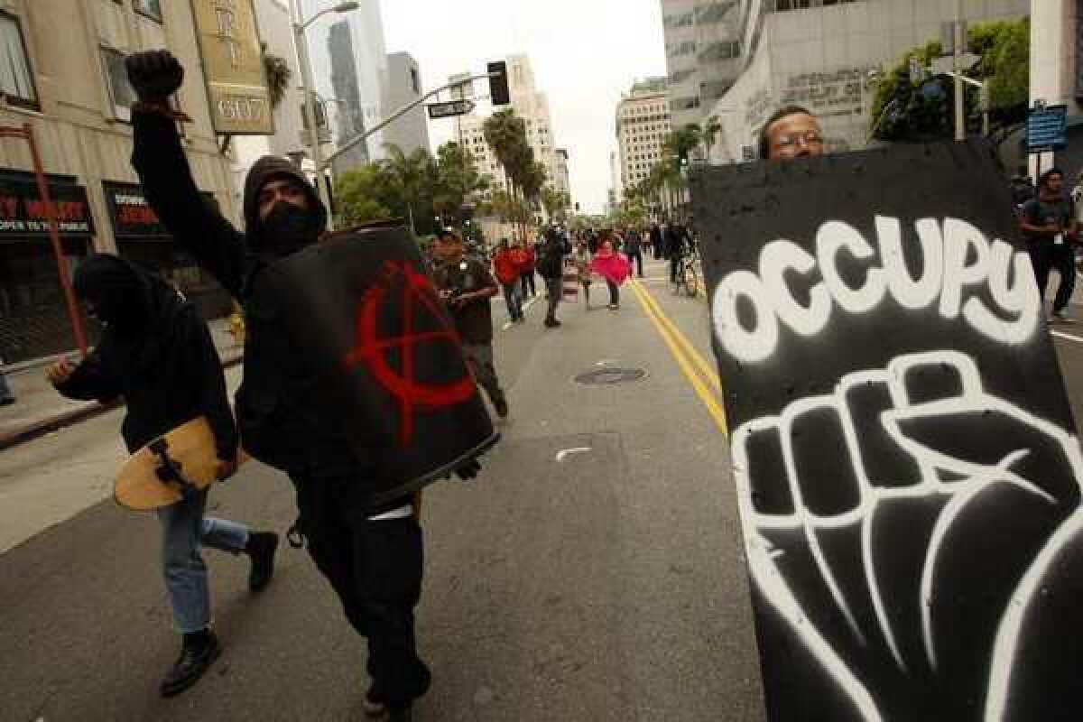 Members of the Occupy L.A. movement during a May Day protest downtown.