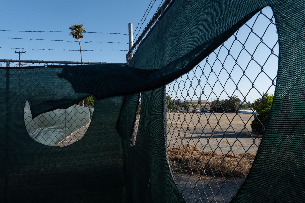An empty lot at the corner of Deering Avenue and Roscoe Boulevard in Canoga Park.