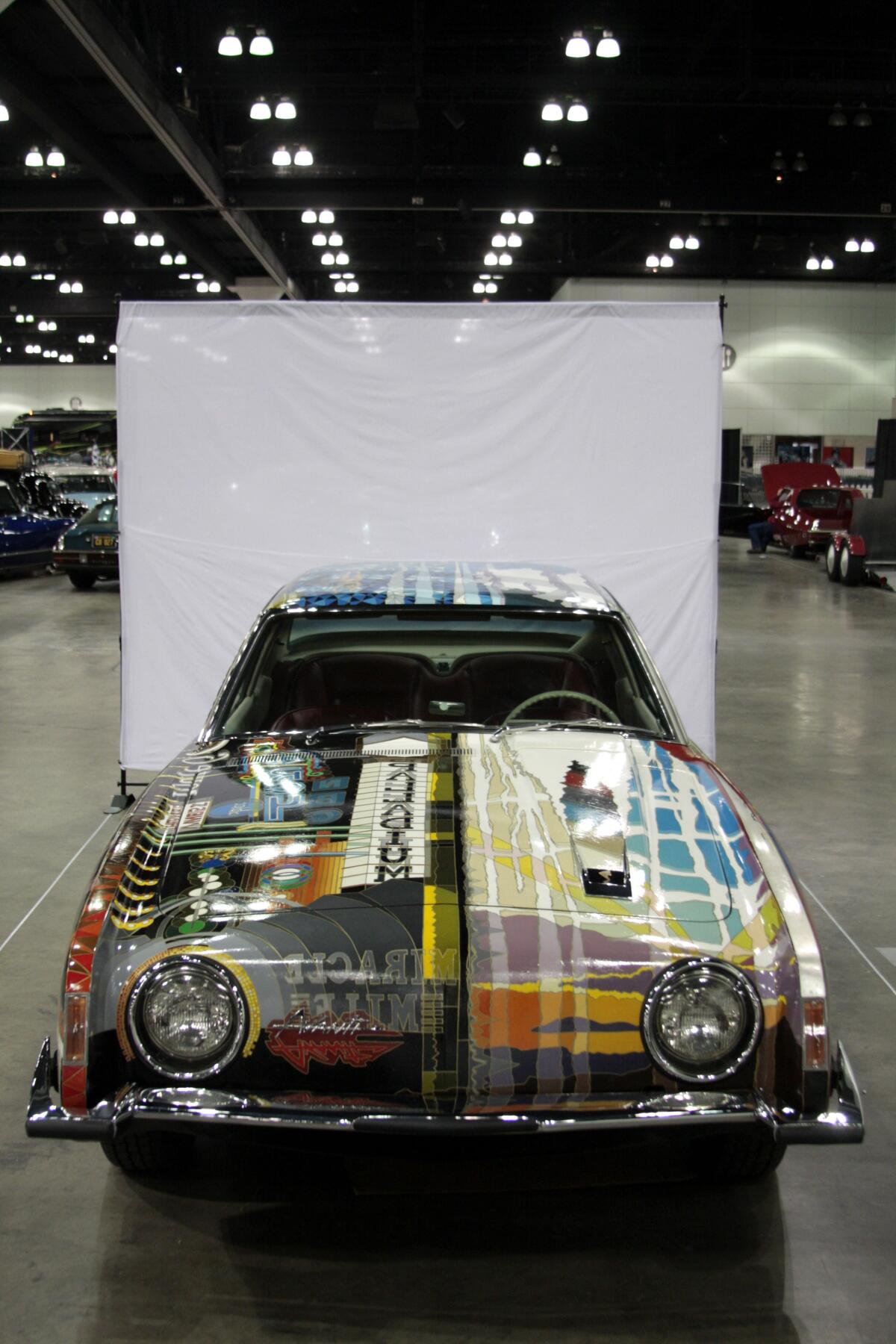 A front-view of "Tribute" displayed at the L.A. Classic Auto Show.
