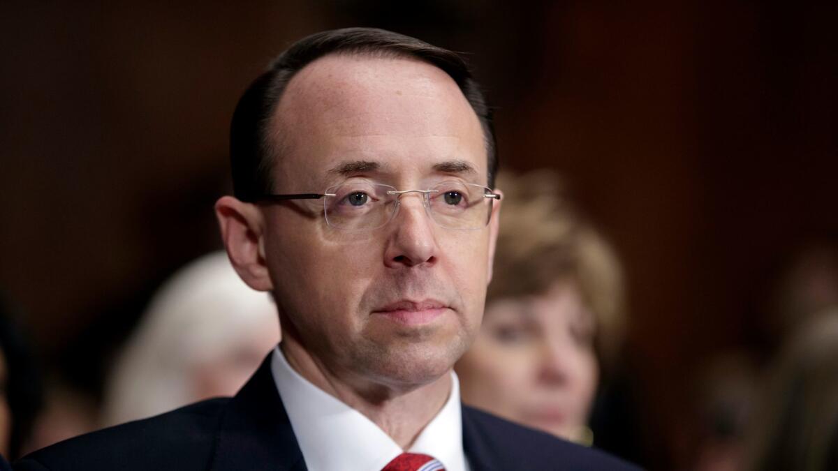 Deputy Atty. Gen. Rod Rosenstein now has the power to allow the FBI inquiry launched by ousted FBI Director James B. Comey to continue unimpeded – or to essentially shut it down, as President Trump says he would like.