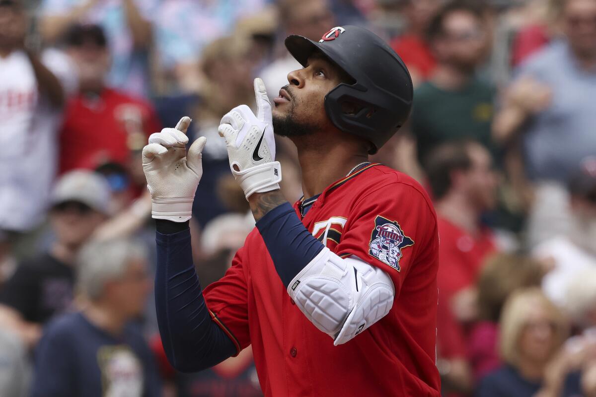 Minnesota Twins' Byron Buxton homers in a baseball game against