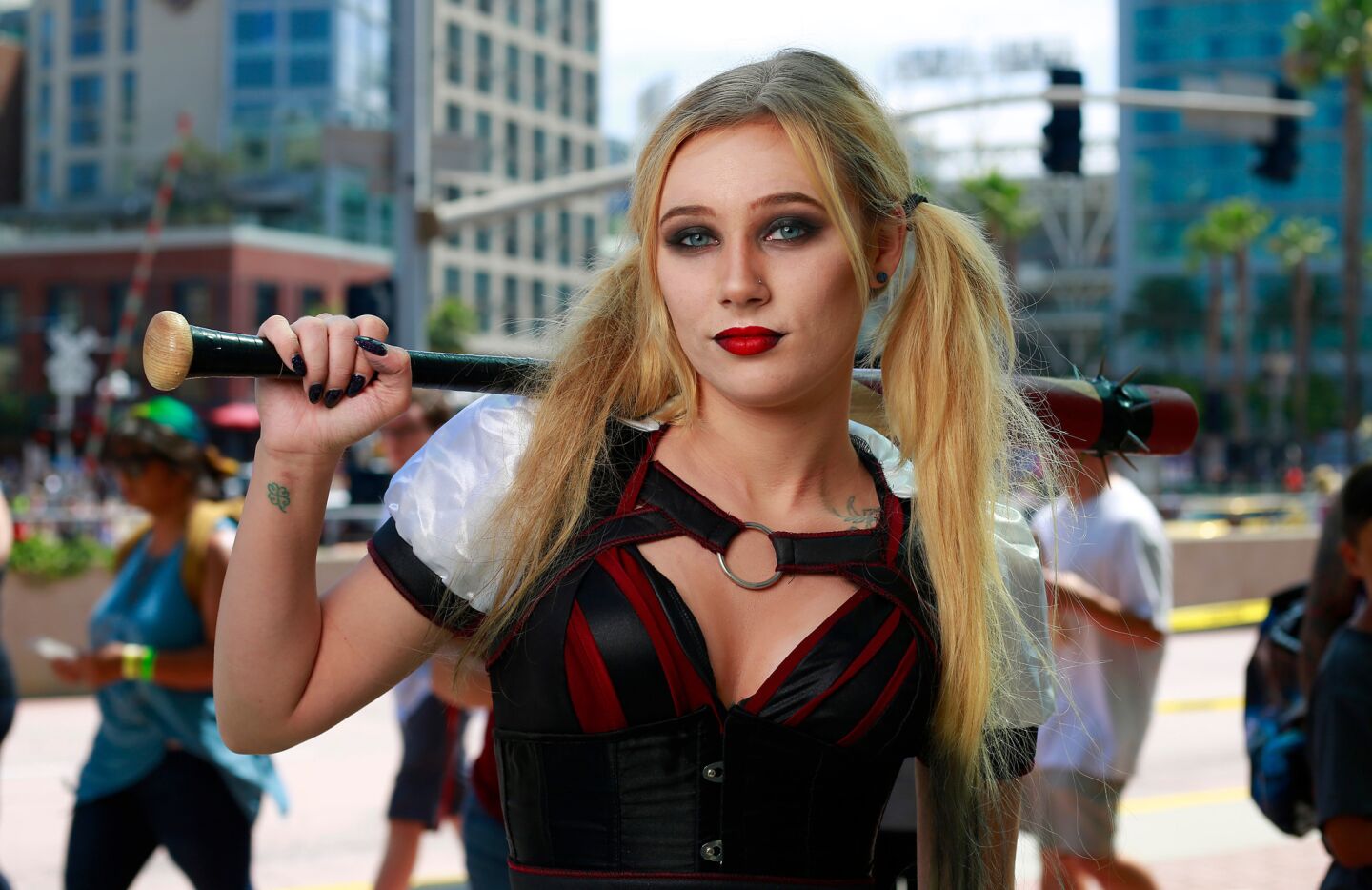 Jay Voltage of Los Angeles dressed as Harley Quinn at Comic-Con in San Diego on July 20.