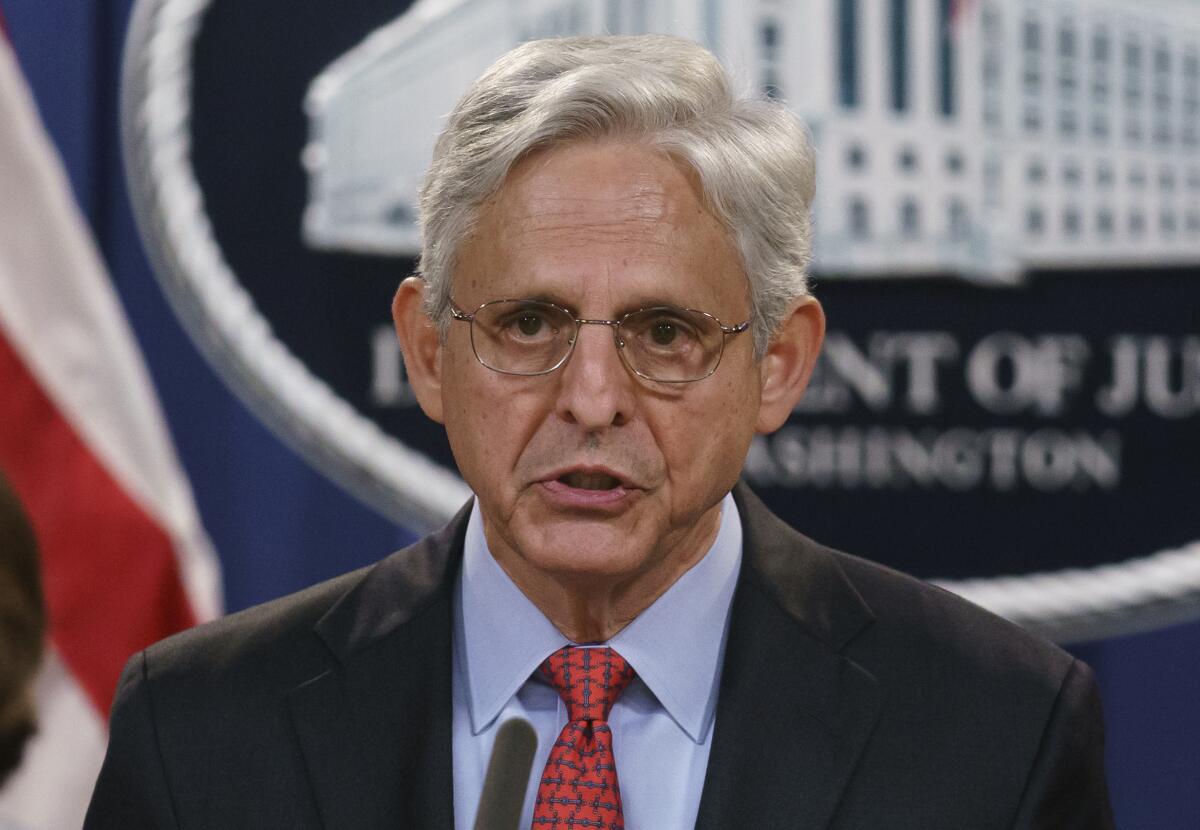 Attorney General Merrick Garland announces a lawsuit to block the enforcement of a new Texas law that bans most abortions, at the Justice Department in Washington, Thursday, Sept. 9, 2021. (AP Photo/J. Scott Applewhite)