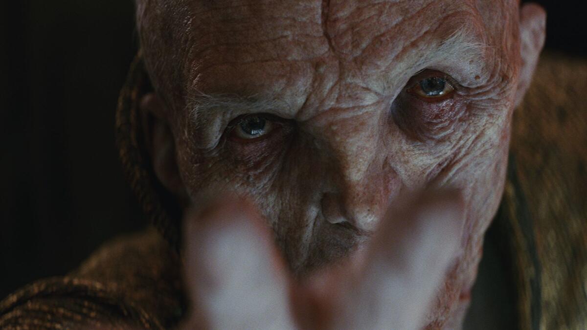 la-et-mn-andy-serkis-as-snoke -- Andy Serkis is Snoke in THE LAST JEDI. Industrial Light & Magic/Lucasfilm