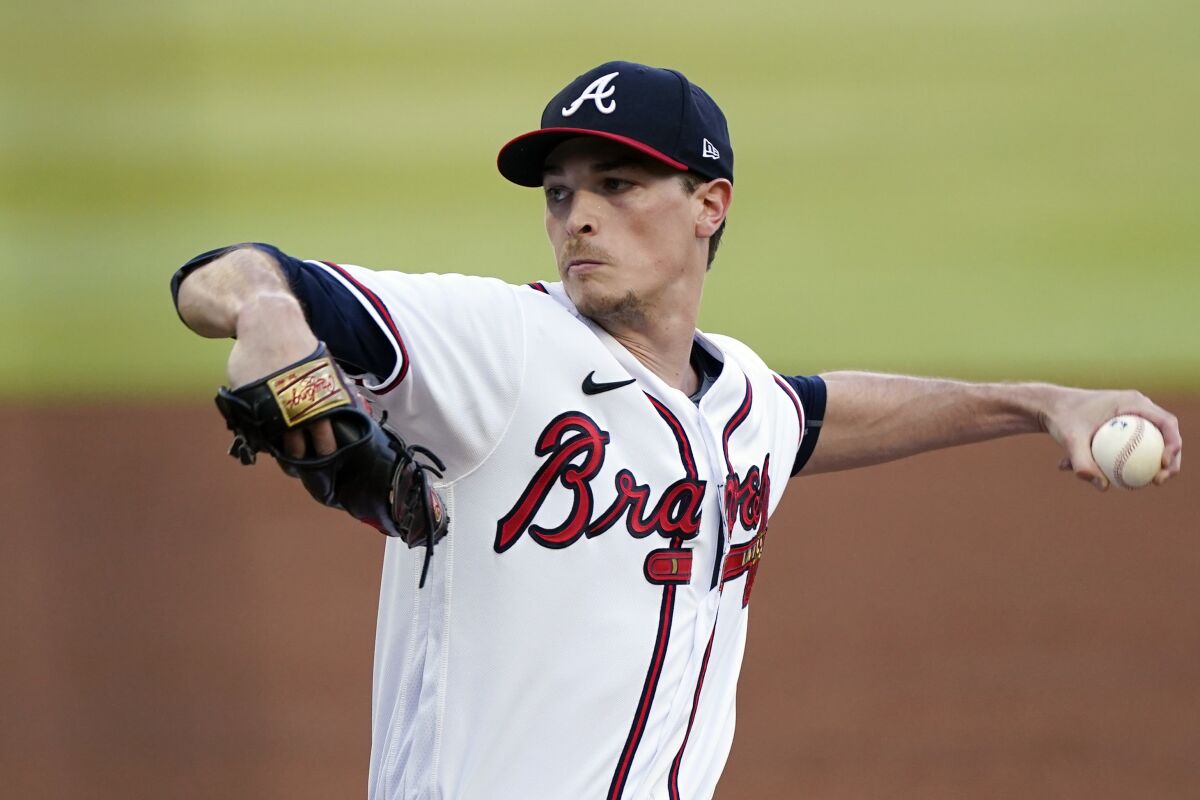Atlanta Braves starting pitcher Max Fried delivers in the first inning of the team's baseball game against the Pittsburgh Pirates on Thursday, June 9, 2022, in Atlanta. (AP Photo/John Bazemore)