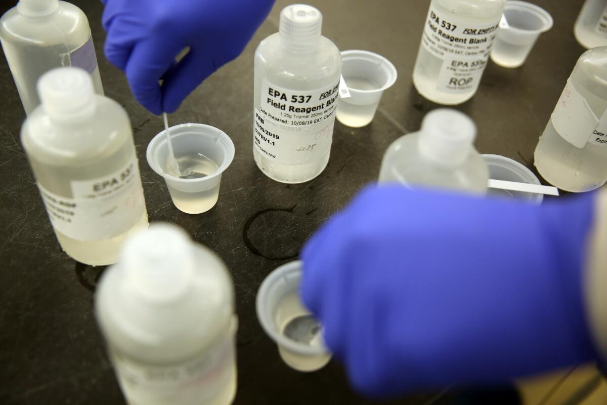 Tests are done for chlorine from samples at the Orange County Water District in Orange County.