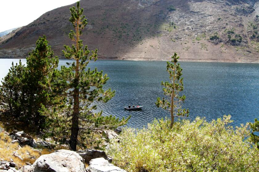 Anglers try their luck on Saddlebag Lake, west of Lee Vining, a California hamlet that's also a prime spot for fishing.